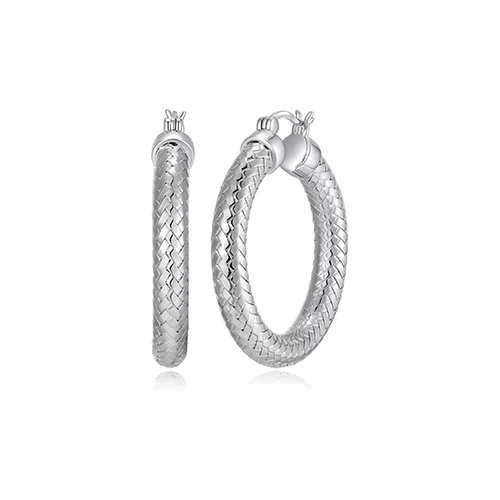 Charles Garnier Sterling Silver "New Mesh" 5mm Woven Tube 35mm Hoop Earrings - Silver