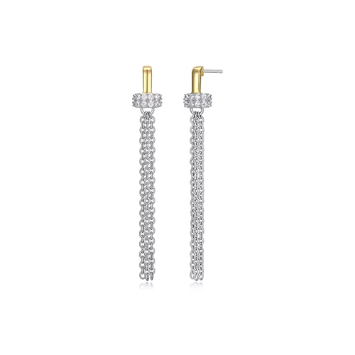Charles Garnier Sterling Silver "New Mesh" Tassel Drop & CZ Stud Earrings - Silver and Gold