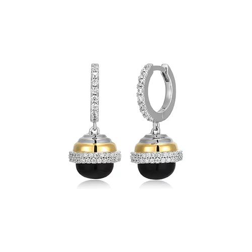 Charles Garnier Sterling Silver "New Mesh" Genuine Agate & CZ Drop Hoop - Silver and Gold