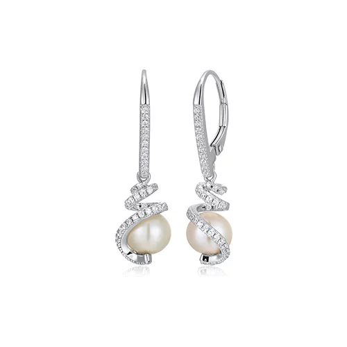 Charles Garnier Sterling Silver "New Mesh" Genuine Pearl & CZ Lever Back Drop Earrings - Silver