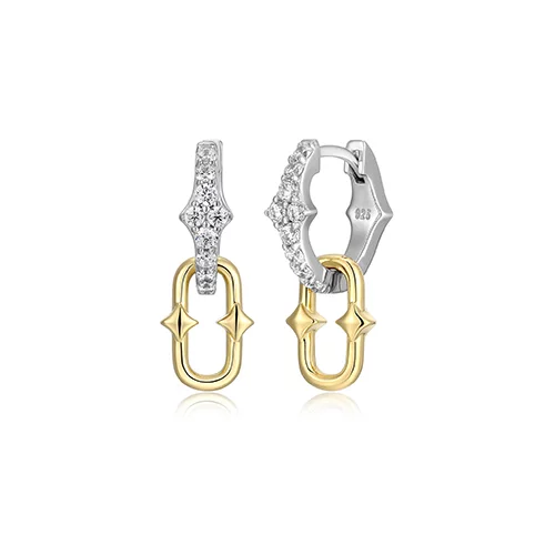 Charles Garnier Sterling Silver "New Mesh" Drop On Hoop Earrings with CZ -Silver and Gold