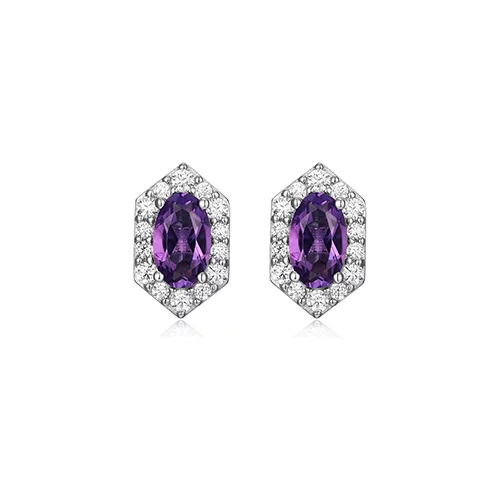 Charles Garnier Sterling Silver "Prism" Genuine Amethyst & CZ Stud Earrings - Silver