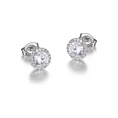 Diamondlite Cubic Zirconia 5mm Round Halo Stud Earrings - Silver