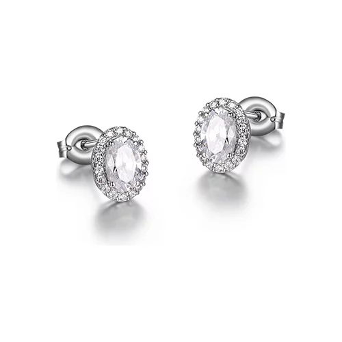 Diamondlite Cubic Zirconia 6x4mm Oval Halo Stud Earrings - Silver