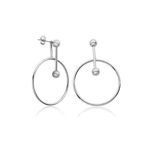 CJ Steelx Circle Bar and Ball Post Earrings - Silver