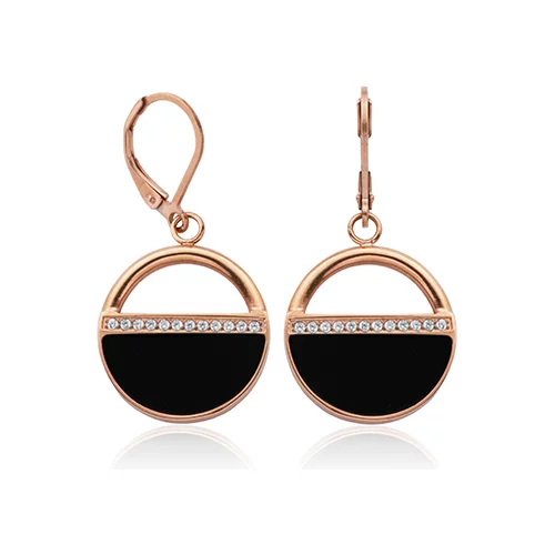 CJ Steelx Black Enamel and CZ Open Disc Earrings - Rose Gold