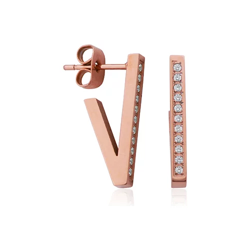 CJ Steelx IP Rose Cubic Zirconia Half Cuff V Stud Earring