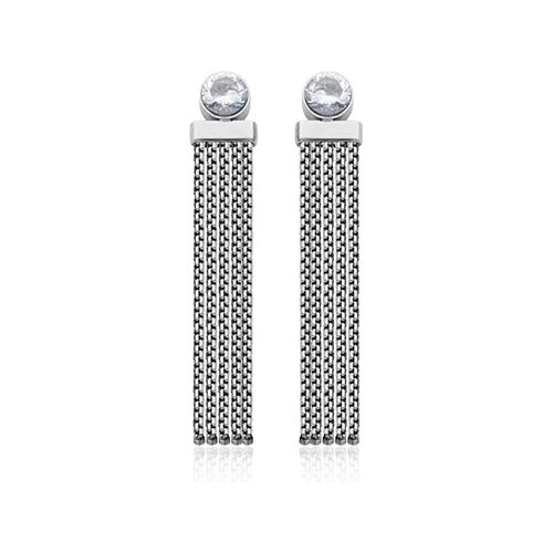 CJ Steelx 5.5mm CZ Tassel Earrings - Silver