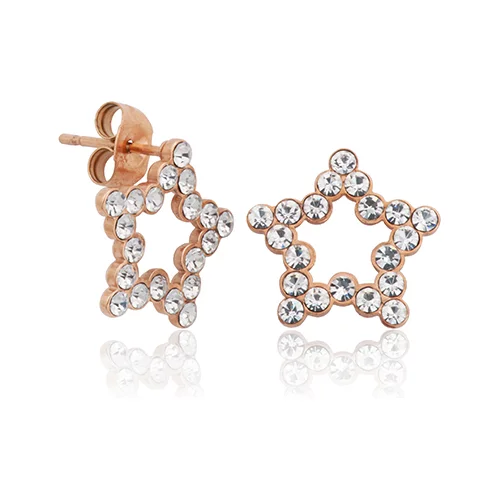 CJ Steelx IP Rose Crystal Star Stud Earrings