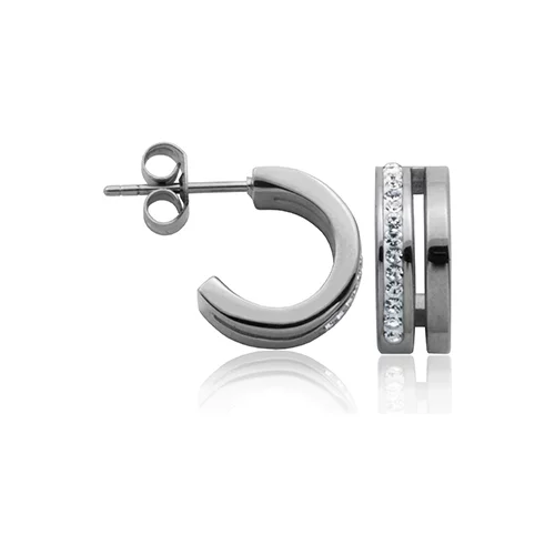 CJ Steelx Half Hoop Preciosa Crystal Earrings - Silver