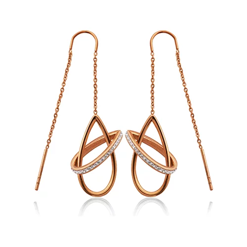 CJ Steelx Crystal "Orbit" Threader Drop Earrings - Rose Gold