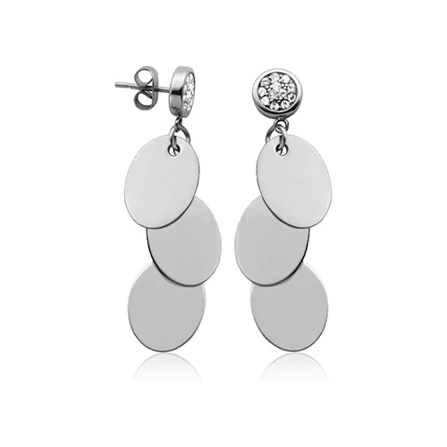 CJ Steelx 3 Layer High Polished Oval CZ Earrings - Silver