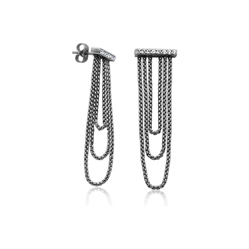 CJ Steelx "Skyfall" Tassel CZ Earrings - Silver