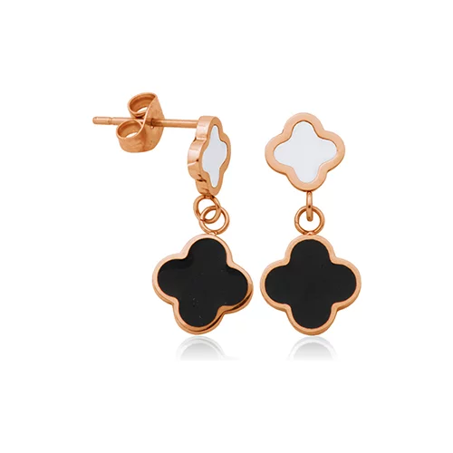 CJ Steelx IP Rose Clover Stainless Steel Earring with Black Enamel