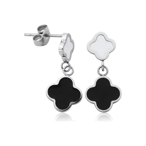 CJ Steelx Clover Stainless Steel Earring with Black Enamel