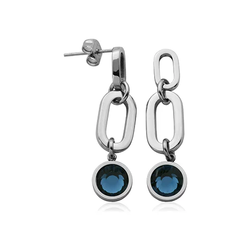 CJ Steelx Blue Crystal Link Stainless Steel Earrings