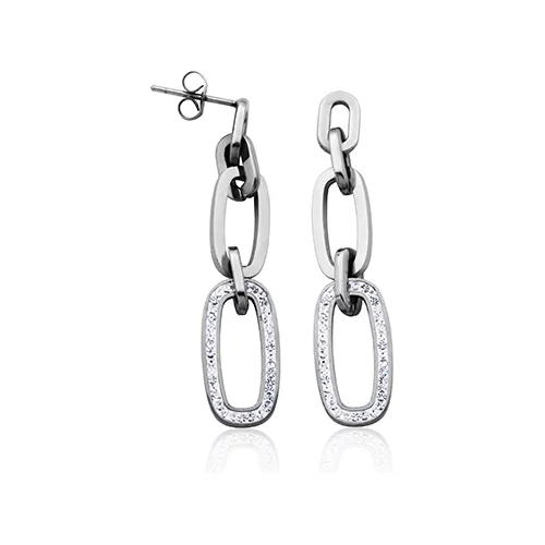CJ Steelx Stainless Steel Link Earrings with Preciosa Accent