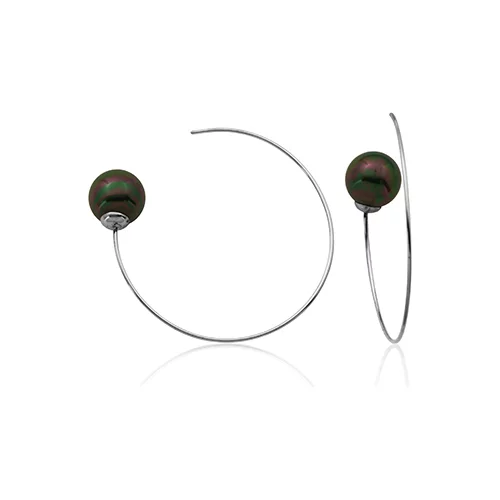 CJ Steelx Grey Pearl Stainless Steel Slider Hoop Earrings