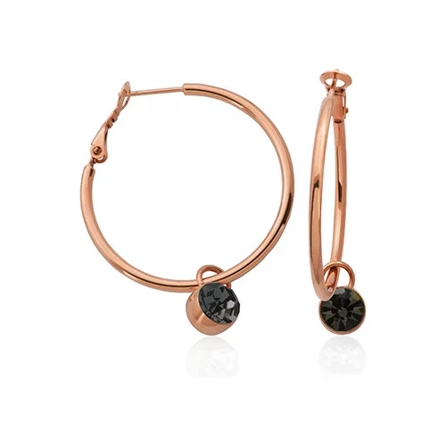 CJ Steelx IP Rose 35mm Stainless Steel Hoop Earring with Removable Black Swarovski Crystal Charm