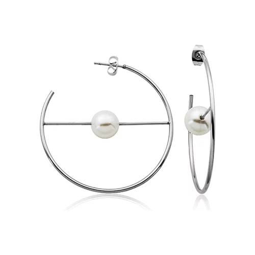 CJ Steelx Pearl Bar Hoop Earrings in Stainless Steel