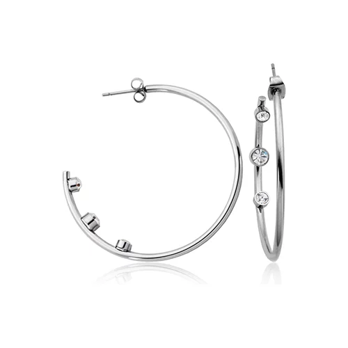 CJ Steelx Preciosa Crystal Stainless Steel Hoop Earrings