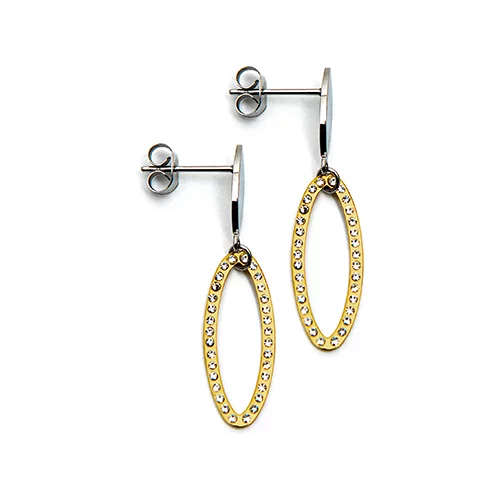 CJ Steelx Two Tone Oval Stainless Steel Crystal Earrings