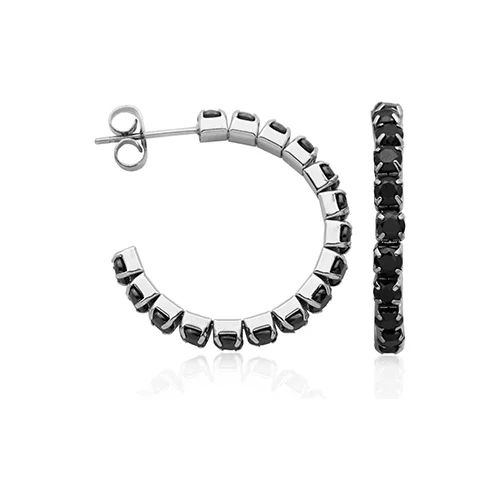 CJ Steelx 26mm Black CZ Hoop Earrings - Silver