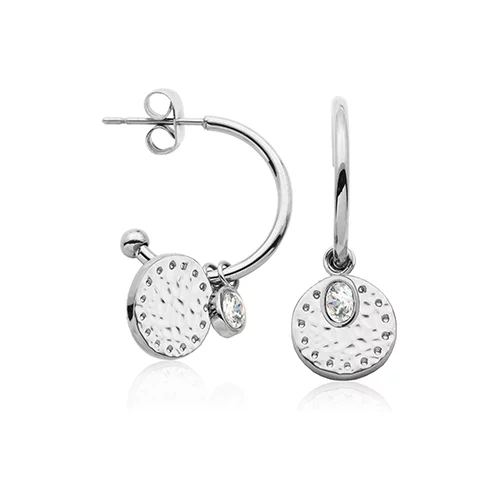 CJ Steelx Disc and Clear Crystal Hoop Earring