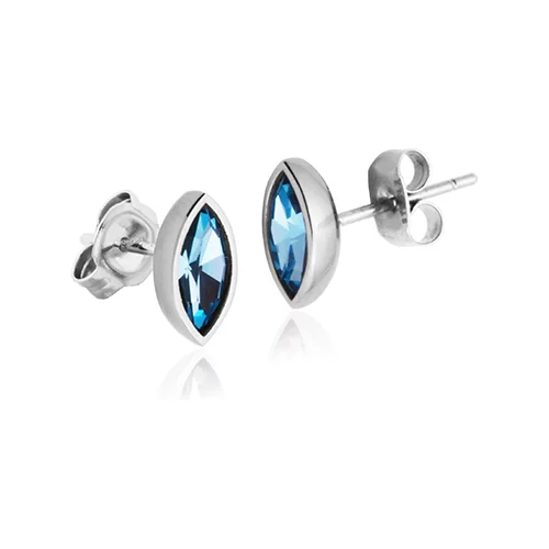 CJ Steelx Marquise Stud Blue Earrings - Silver