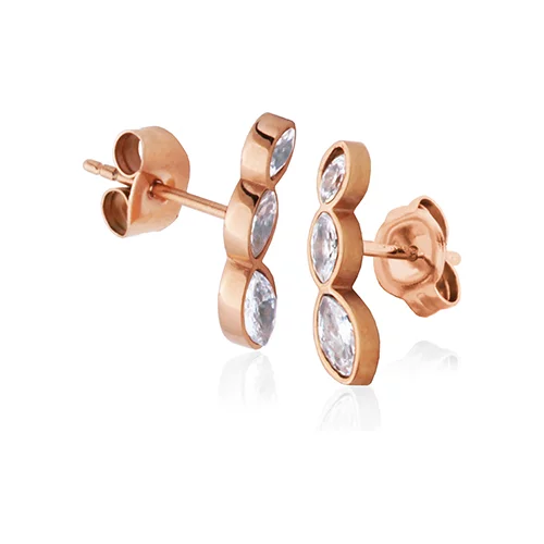 CJ Steelx Marquise Triple Crystal Stud Earrings - Rose Gold