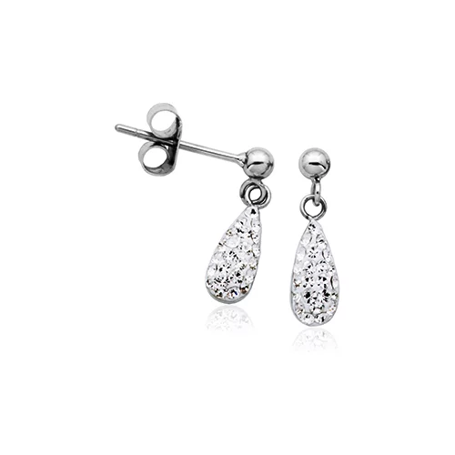 CJ Steelx Tear Drop Earrings with Micropave Crystal - Silver