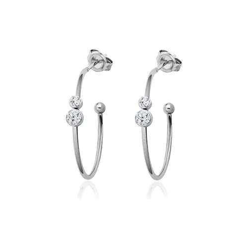 CJ Steelx 26mm Open Hoop Earrings with Micro Pave Crystals - Silver