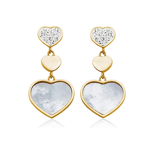 Valentine's Day CJ Steelx Mother of Pearl and Crystal Heart Earrings - Gold