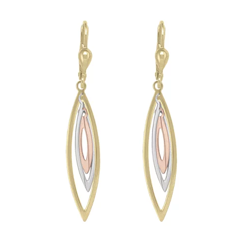 10K Gold, Silver and Rose Gold Fashion Drop Earrings - 2.0gm