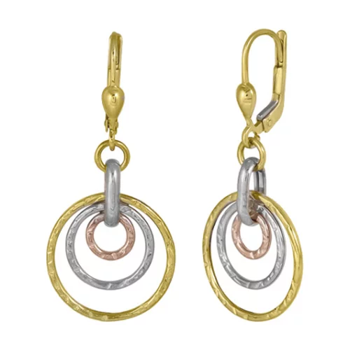10K Gold, Rose Gold and Silver Fashion Drop Earrings