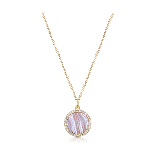 Fleur de Vie Collection Diamondlite CZ and Lace Agate Adjustable 13mm Locket Necklace - Gold