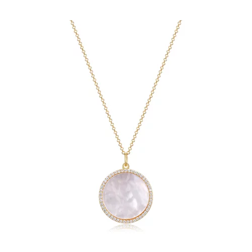 Fleur de Vie collection Diamondlite CZ and Mother of Pearl Adjustable 19mm Round Locket - Gold