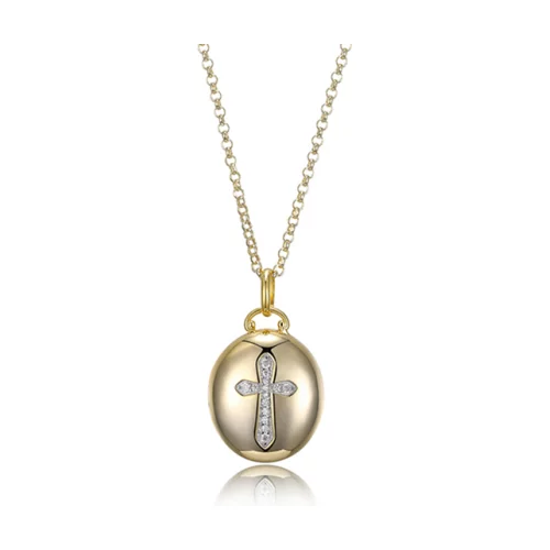 Diamondlite Cubic Zirconia Polished Oval Cross Locket - Gold