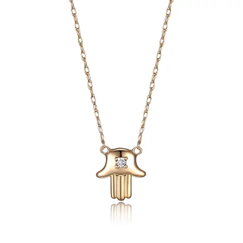 10K Gold Mini Hamsa Necklace with Diamond - Gold