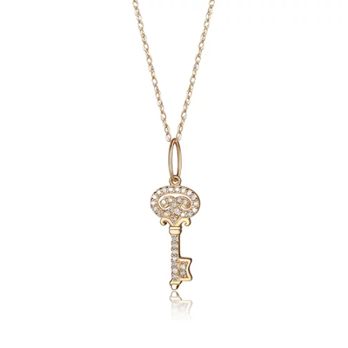 10K Gold Key Necklace with Diamonds - Gold