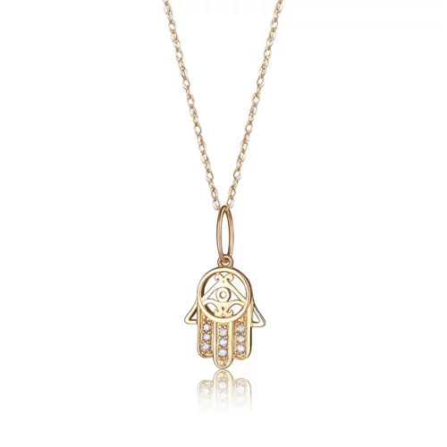 10K Gold Hamsa Necklace with Diamonds - Gold