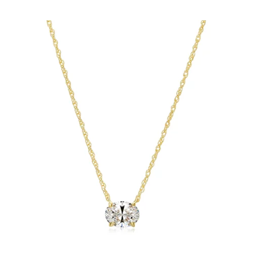 Collier solitaire ovale en zircone cubique Diamondlite - Or