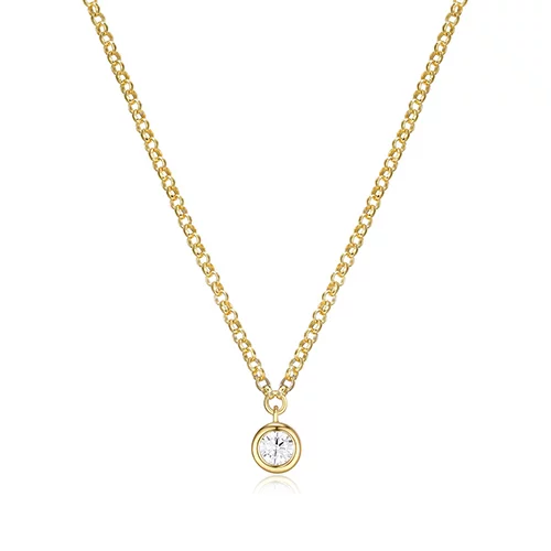 Diamondlite Cubic Zirconia 3.5mm Round Bezel Solitaire Rolo Necklace - Gold