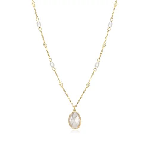 Fleur de Vie Collection Adjustable Diamondlite CZ, Crystal and MOP Doublet Necklace - Gold