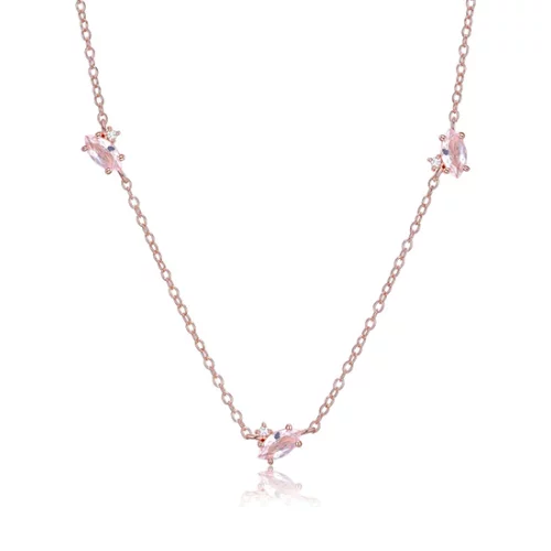 Diamondlite Cubic Zirconia and Simulated Morganite Marquise Station Necklace - Rose Gold