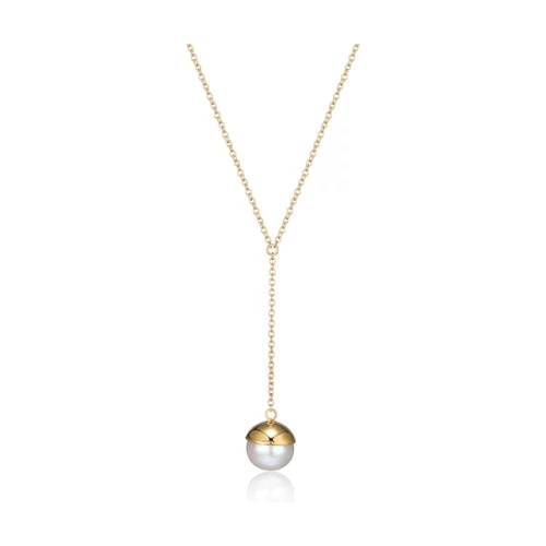 8mm Round Genuine Pearl Y-Necklace in Sterling Silver - Gold