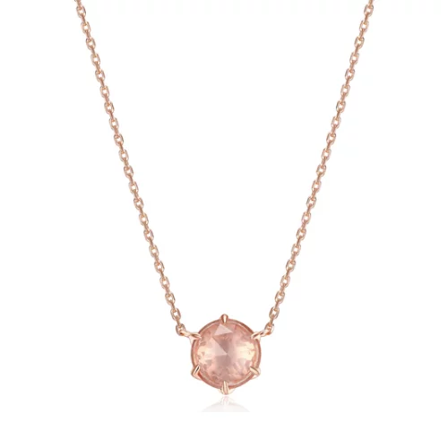 Fleur De Vie 8mm Round Genuine Madagascar Rose Quartz Necklace - Rose Gold