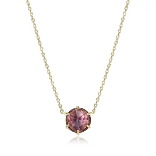 Fleur De Vie 8mm Round Genuine Brazil Amethyst Necklace - Gold