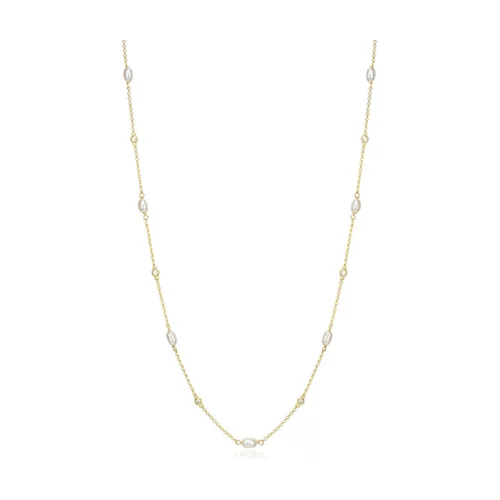 Diamondlite Cubic Zirconia and Genuine Pearl Adjustable Station Necklace - Gold