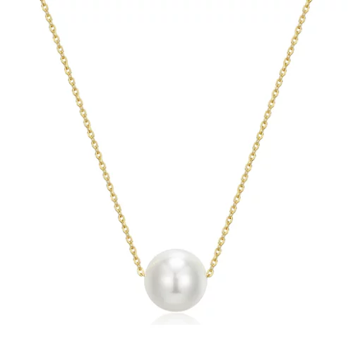 10mm Shell Pearl Solitaire Necklace - Gold